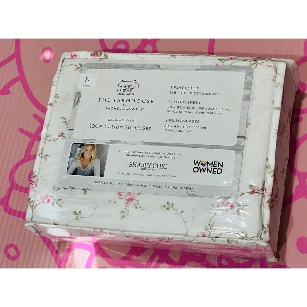 NWT❤️Rachel Ashwell The Farmhouse Shabby Chic Cotton King Sheet Set